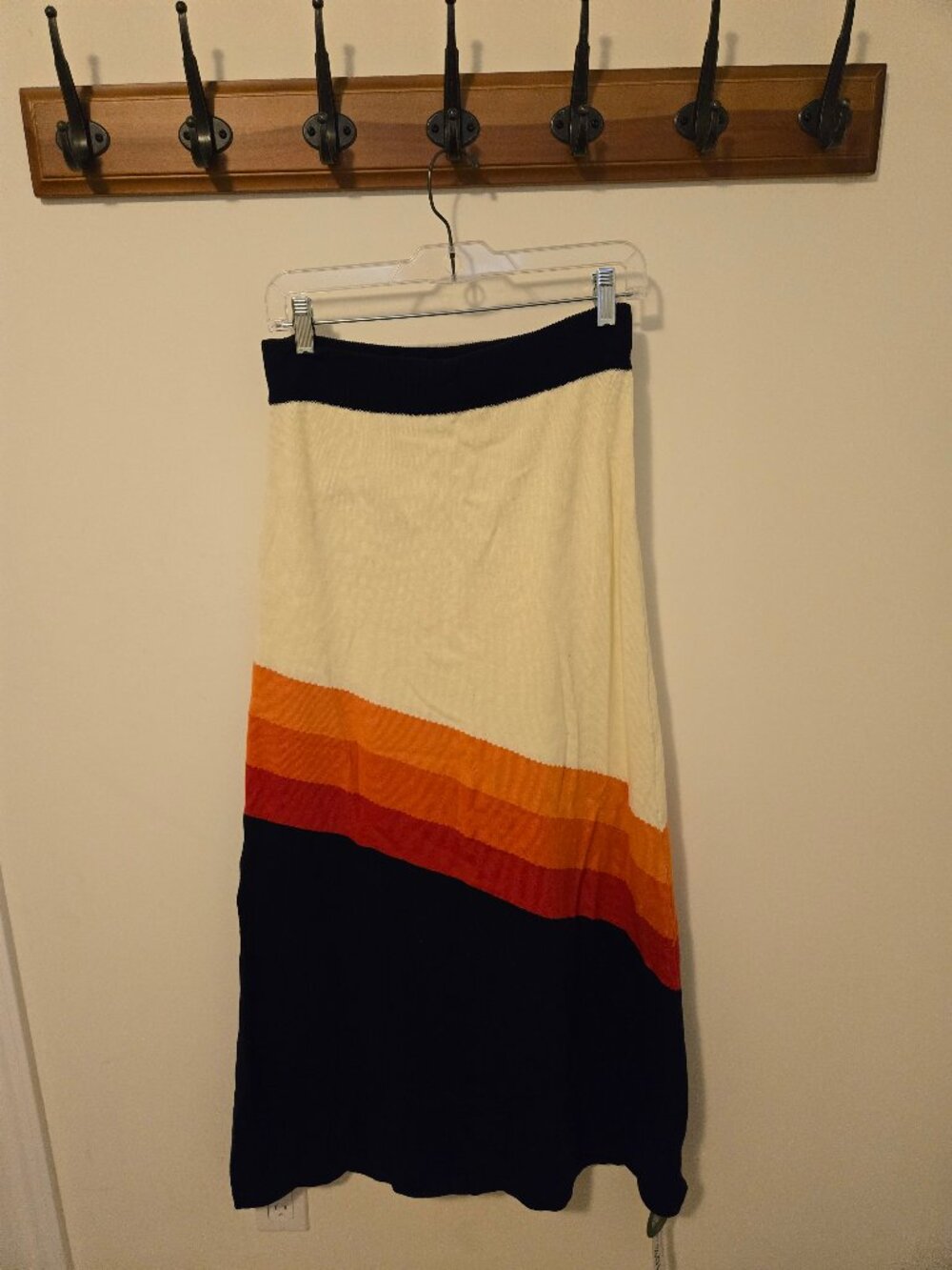 Multicolour, Diagonal Stripe Retro Oxknit Skirt - Size L